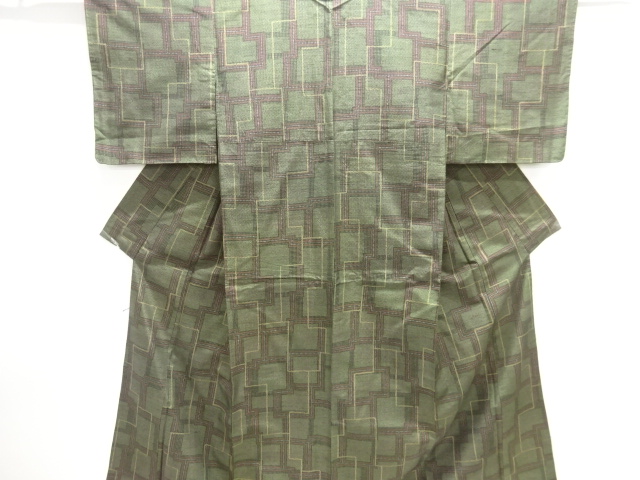 JAPANESE KIMONO / ANTIQUE KIMONO / SILK / TOKAMACHI TSUMUGI / WOVEN GEOMETRIC